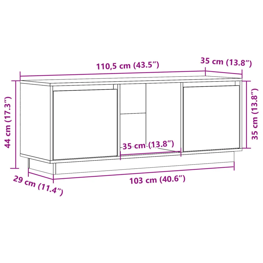 Meuble TV Marron miel 110,5x35x44 cm Bois de pin massif - 11