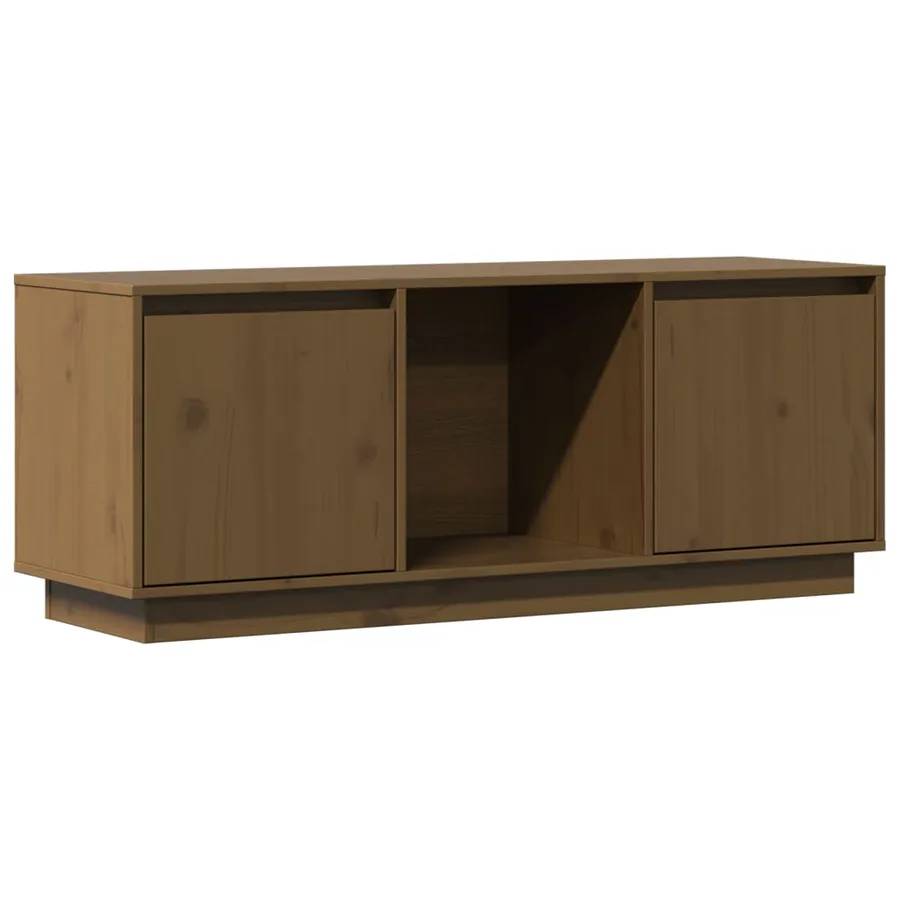 Meuble TV Marron miel 110,5x35x44 cm Bois de pin massif - 2