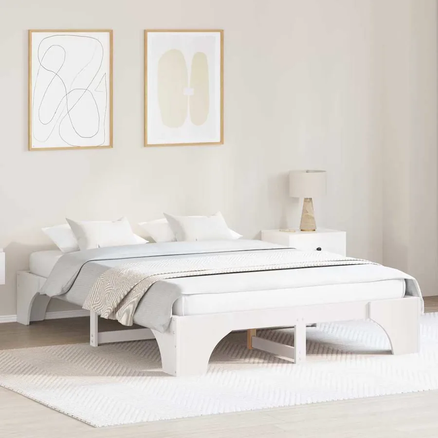 Cadre de lit Blanc 160 x 200 cm Pin massif
