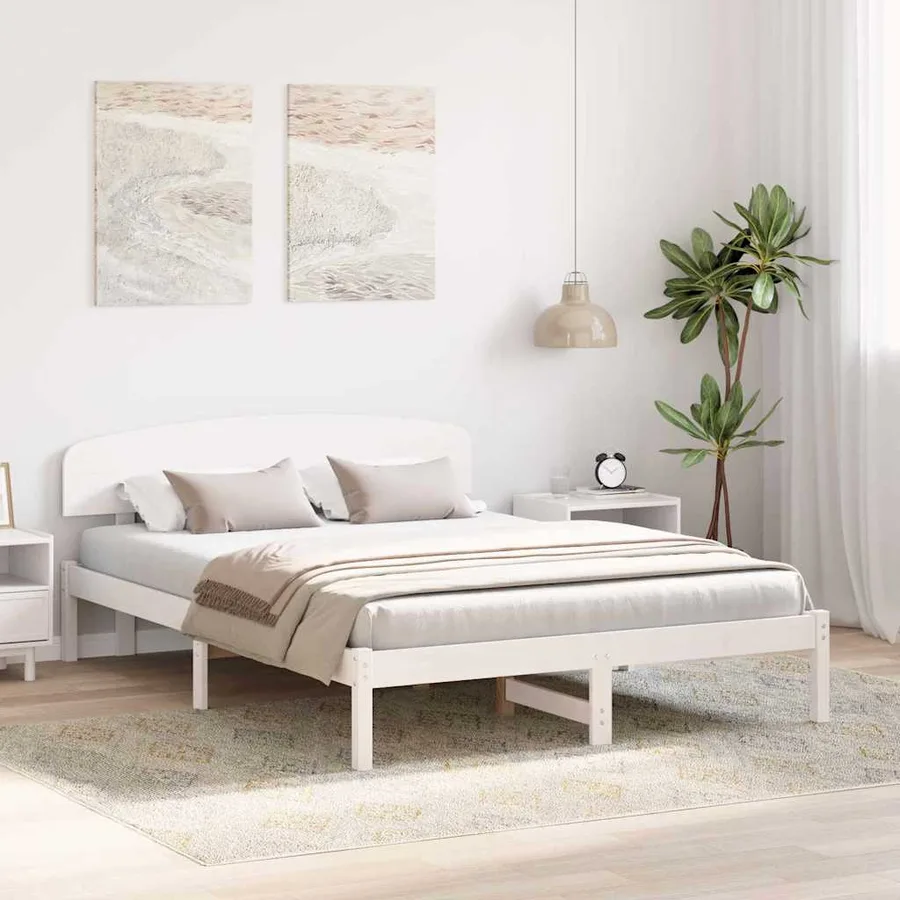 Cadre de lit avec tête de lit Blanc 140 x 200 cm Pin massif - 3