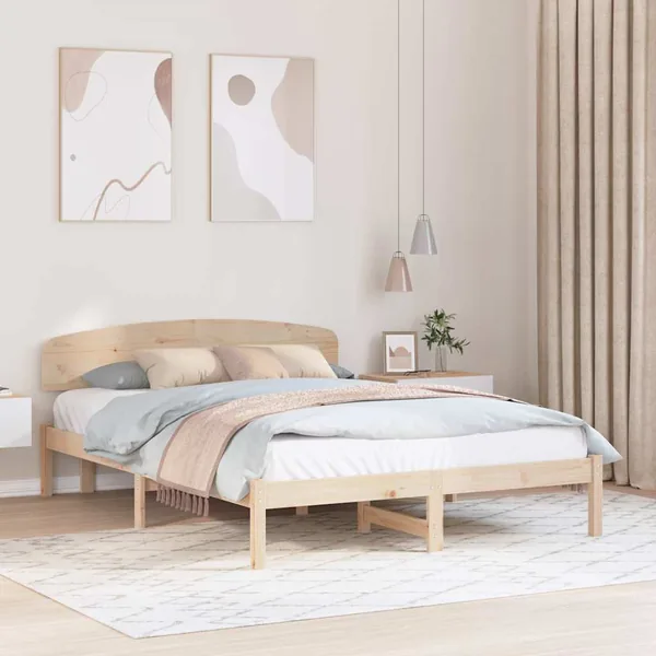 Cadre de lit avec tête de lit Naturel 160 x 200 cm Pin massif