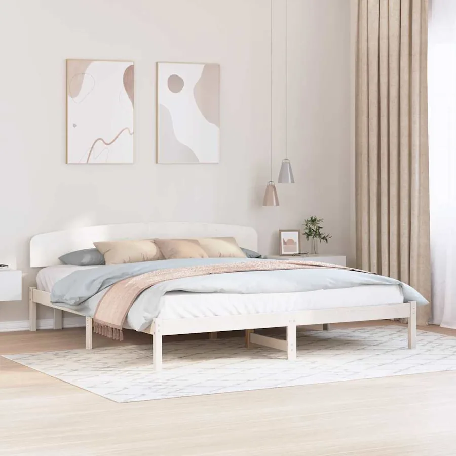Cadre de lit avec tête de lit Blanc 180 x 200 cm Pin massif