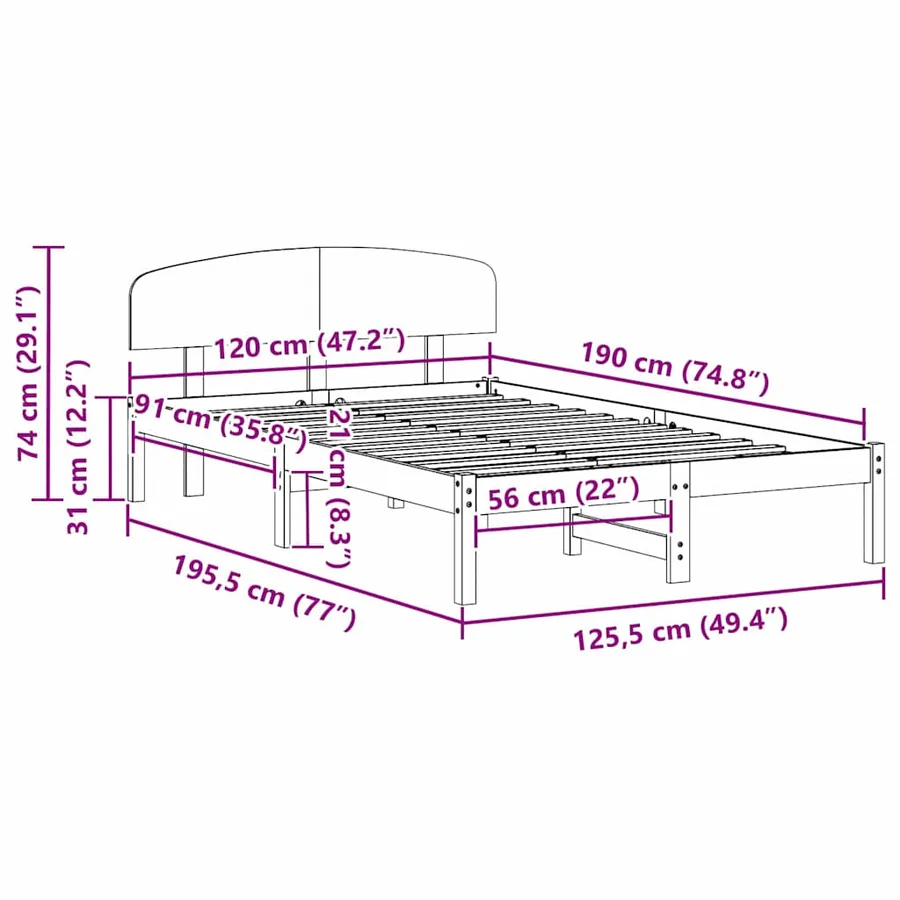 Cadre de lit avec tête de lit Blanc 120 x 190 cm Pin massif - 8