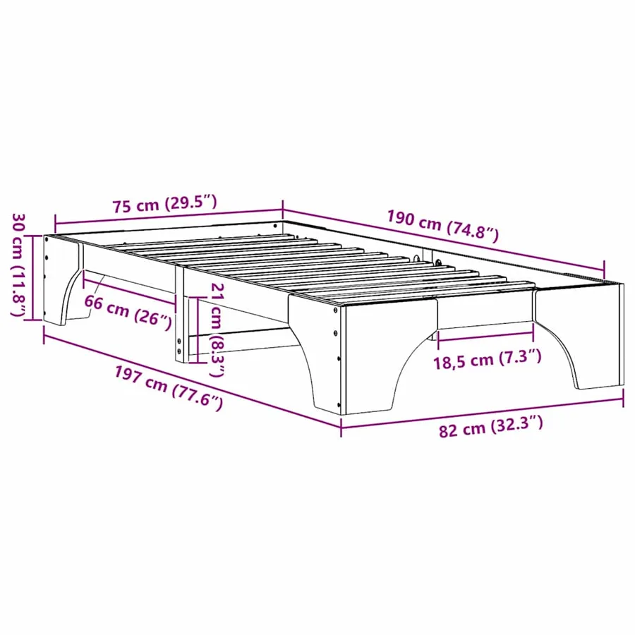 Cadre de lit Blanc 75 x 190 cm Pin massif - 8