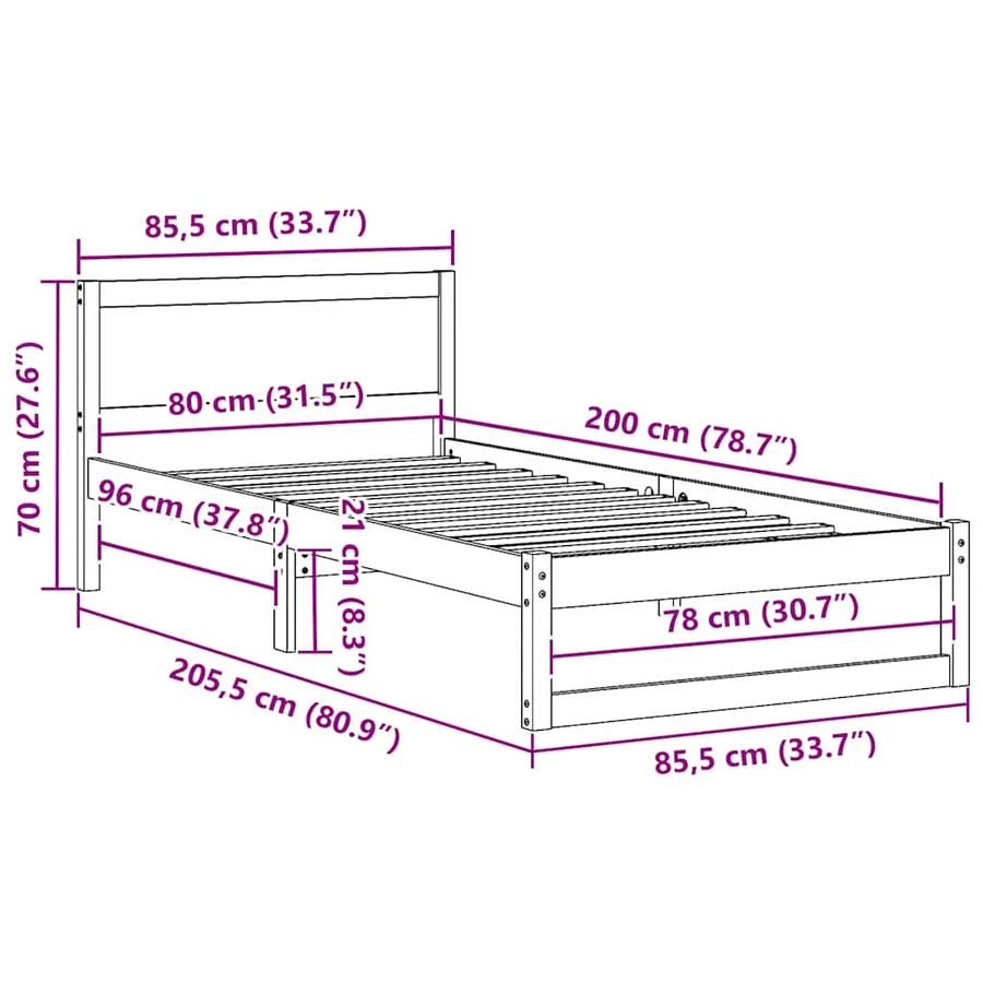 Cadre de lit avec tête de lit Blanc 80 x 200 cm Pin massif - 10