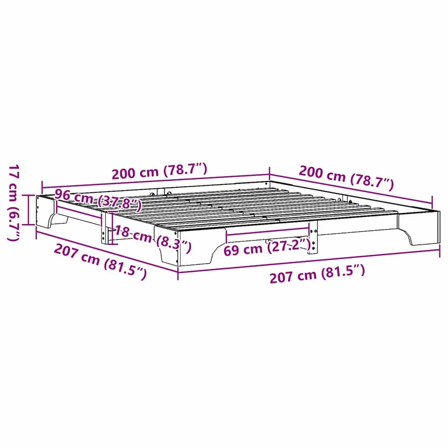 Cadre de lit Blanc 200 x 200 cm Pin massif - 10