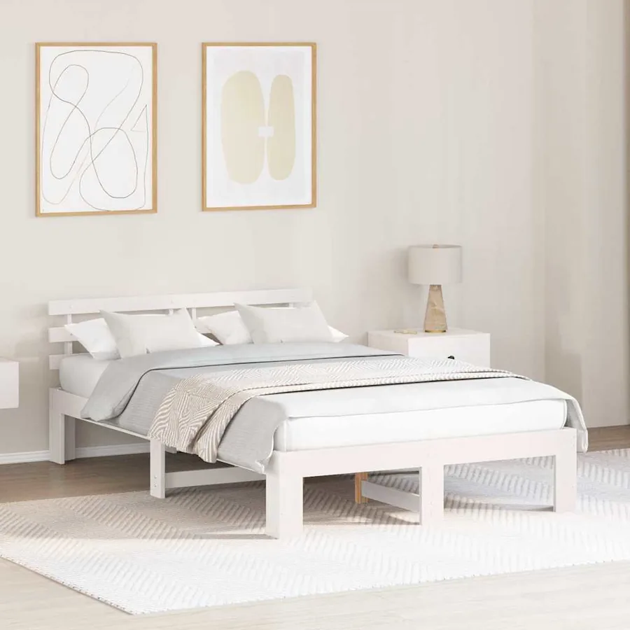Cadre de lit avec tête de lit Blanc 140 x 190 cm Pin massif