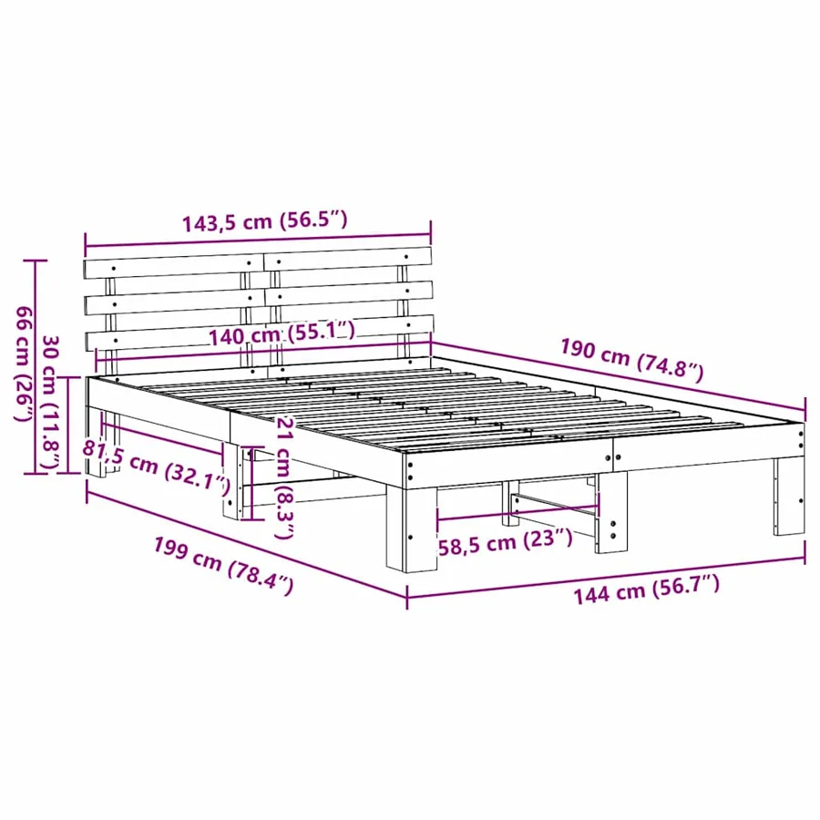 Cadre de lit avec tête de lit Blanc 140 x 190 cm Pin massif - 10