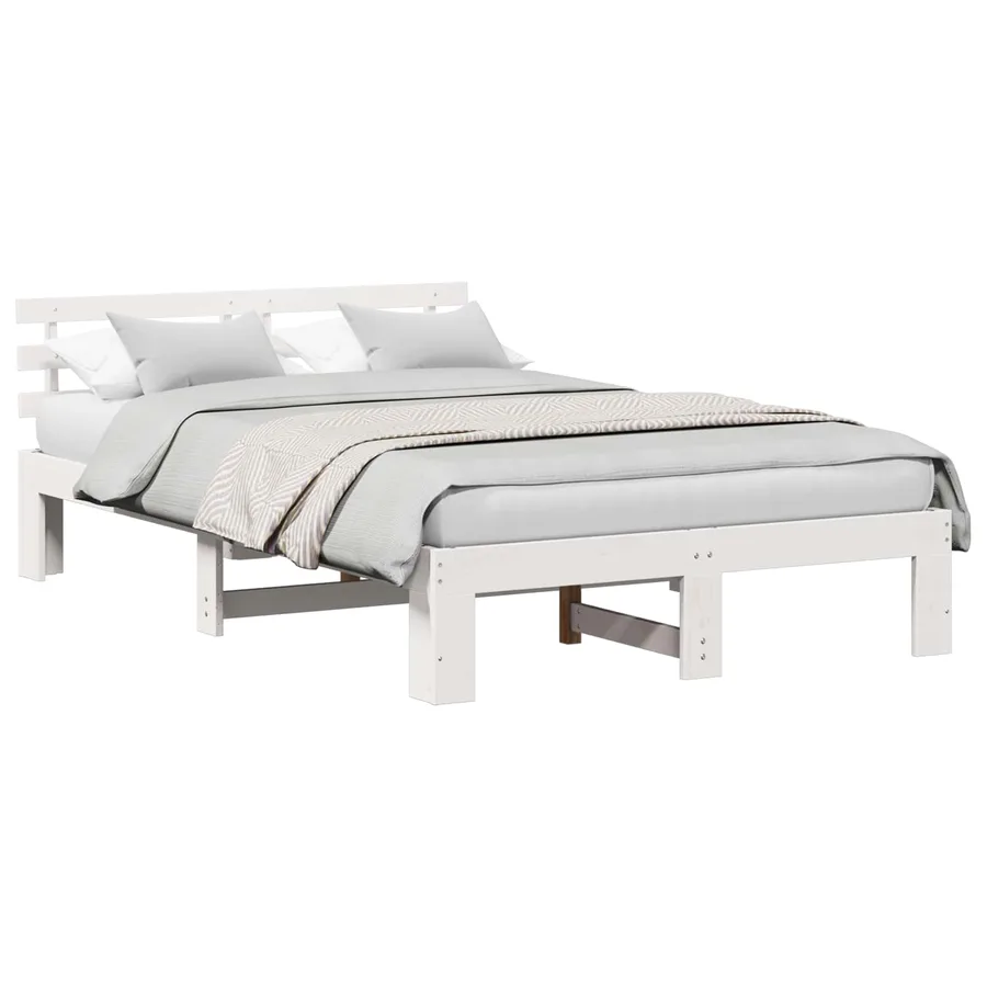 Cadre de lit avec tête de lit Blanc 140 x 190 cm Pin massif - 2