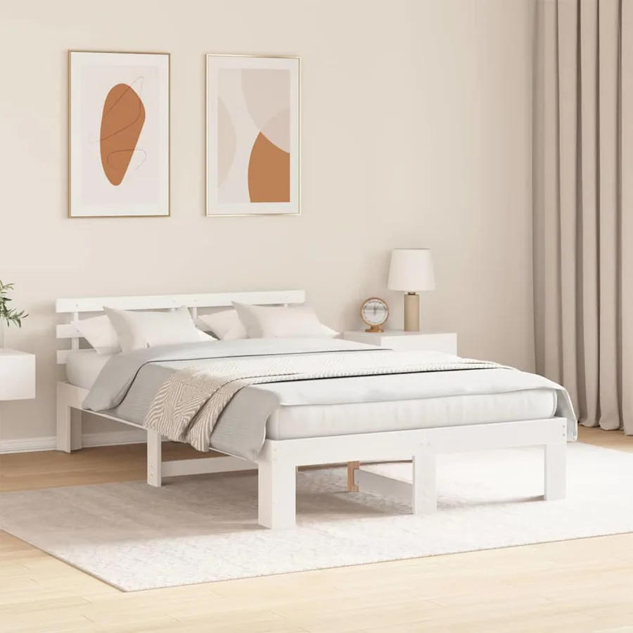 Cadre de lit avec tête de lit Blanc 140 x 190 cm Pin massif - 3