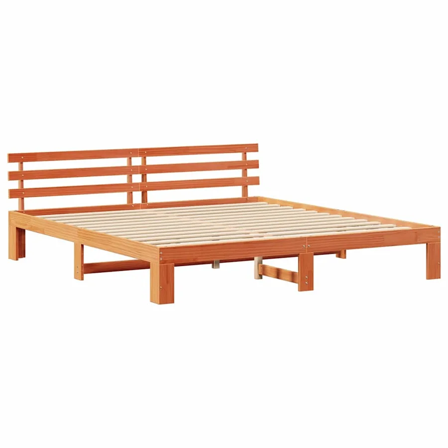 Cadre de lit avec tête de lit Brun cire 200 x 200 cm Pin massif - 4