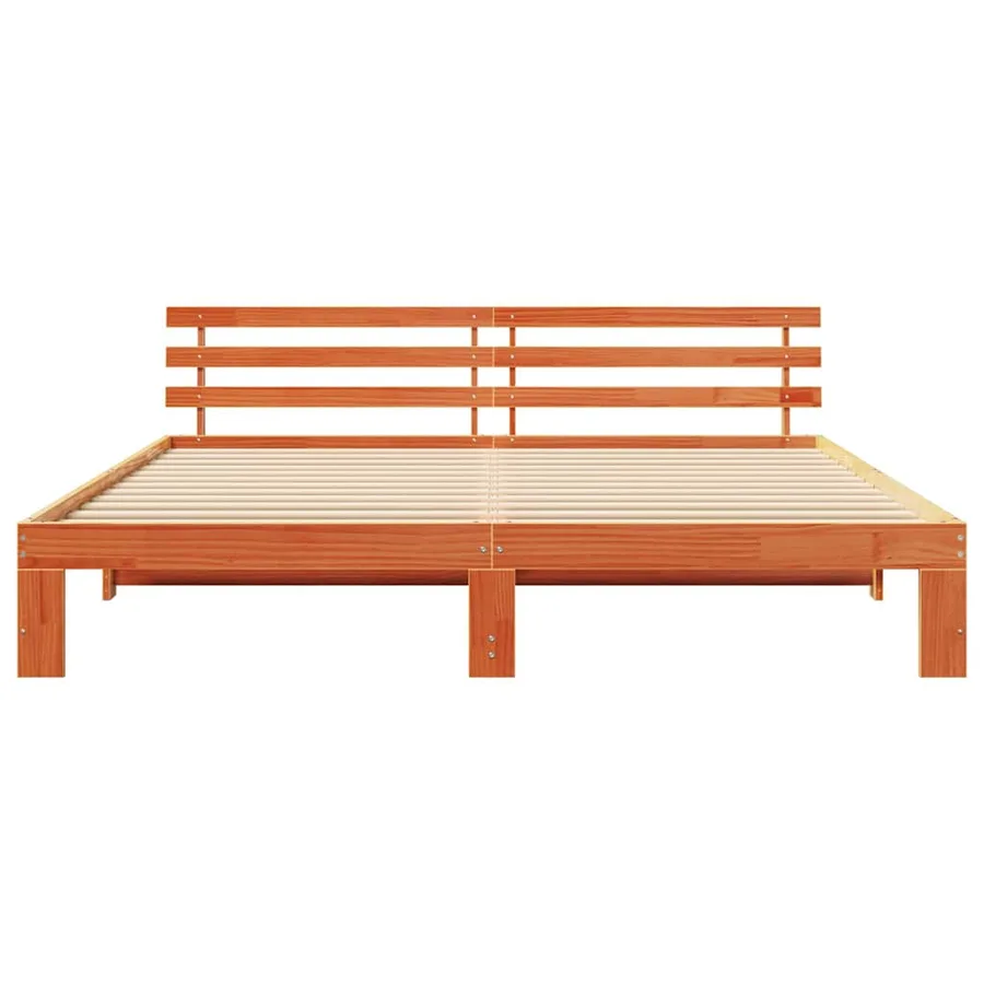 Cadre de lit avec tête de lit Brun cire 200 x 200 cm Pin massif - 5