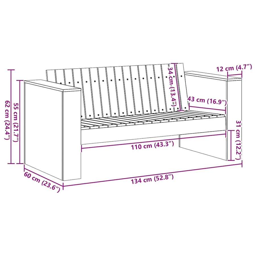 Canapé de jardin Blanc 134 x 60 x 62 cm Bois de pin massif - 10