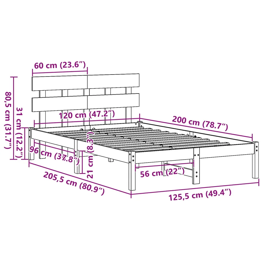 Cadre de lit Marron 120 x 200 cm Bois de pin massif - 11