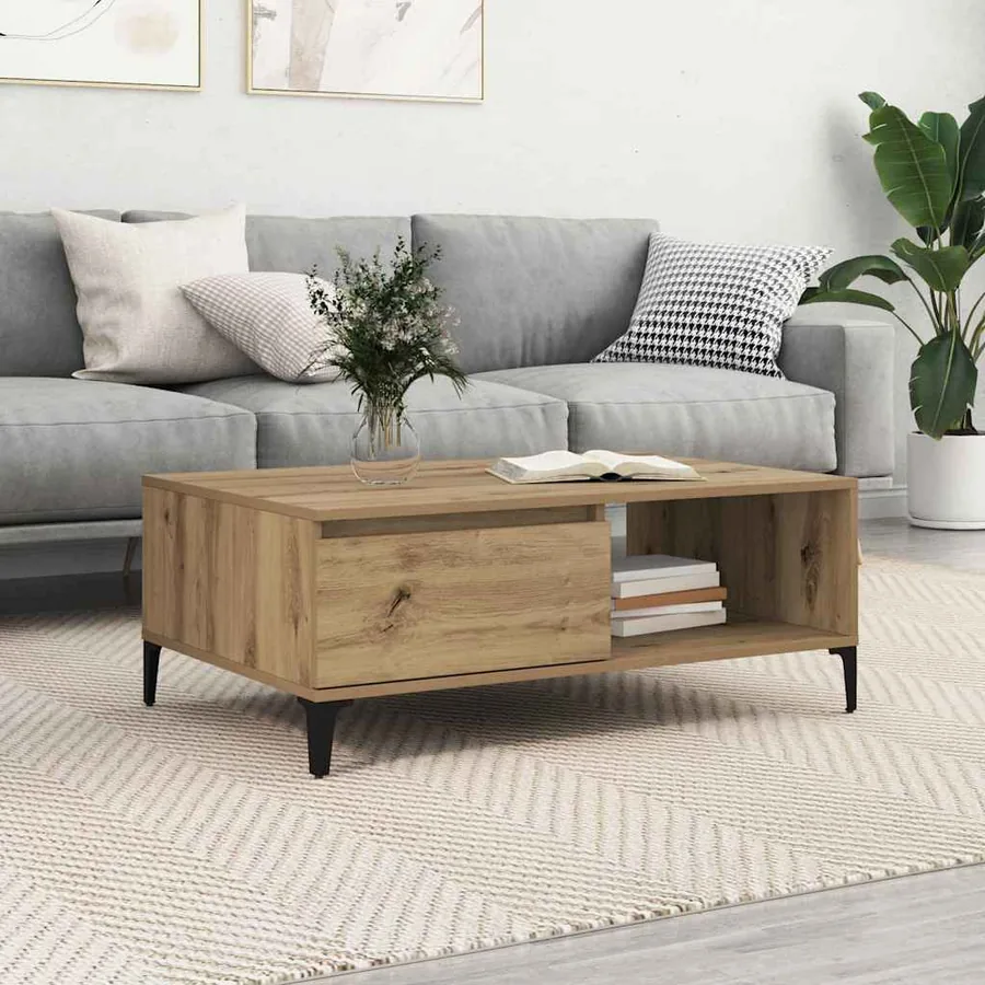 Table basse chêne artisanal 90 x 60 x 35 cm Bois d'ingénierie