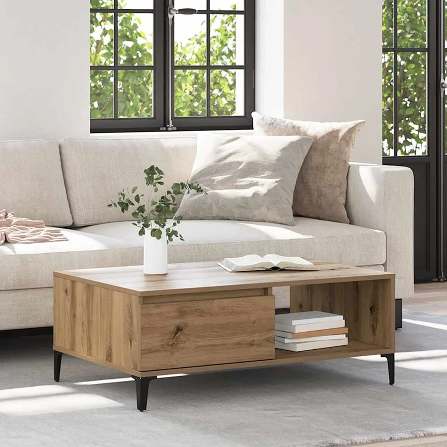 Table basse chêne artisanal 90 x 60 x 35 cm Bois d'ingénierie - 4
