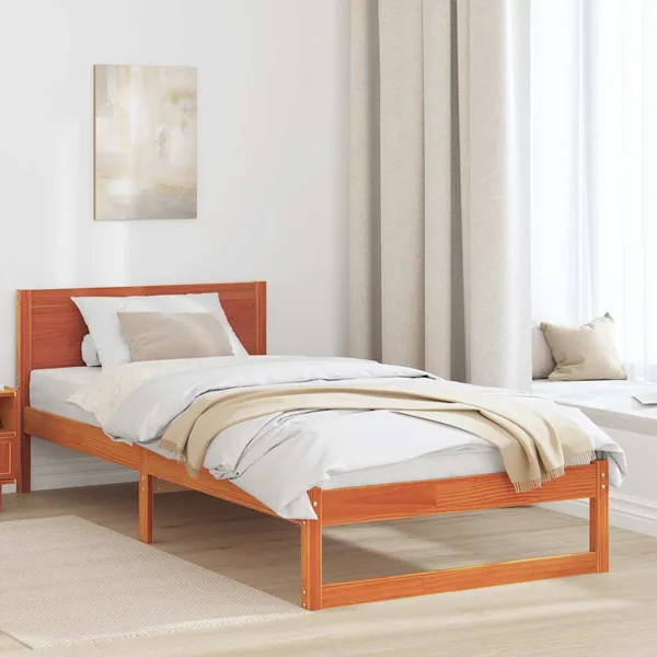 Cadre de lit avec tête de lit Brun cire 75 x 190 cm Pin massif
