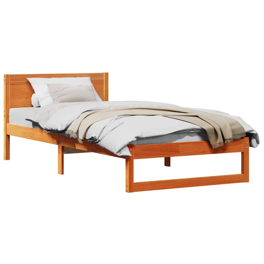 Cadre de lit avec tête de lit Brun cire 75 x 190 cm Pin massif - 2