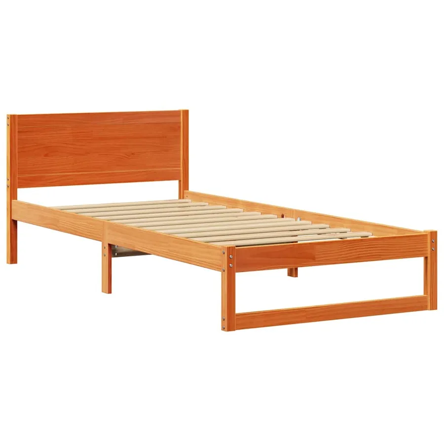 Cadre de lit avec tête de lit Brun cire 75 x 190 cm Pin massif - 4