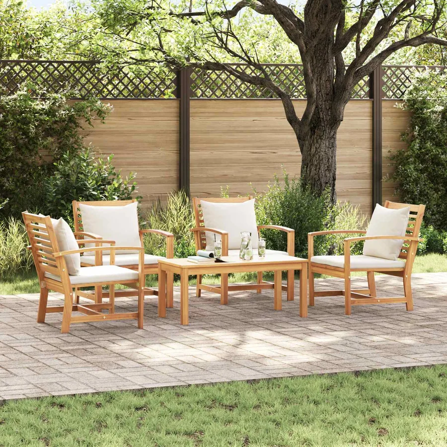Ensemble de canapé de jardin 5 pcs Naturel Bois de teck massif