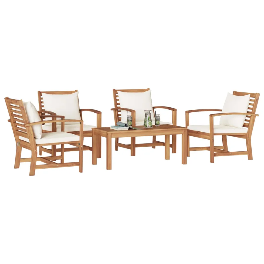 Ensemble de canapé de jardin 5 pcs Naturel Bois de teck massif - 3