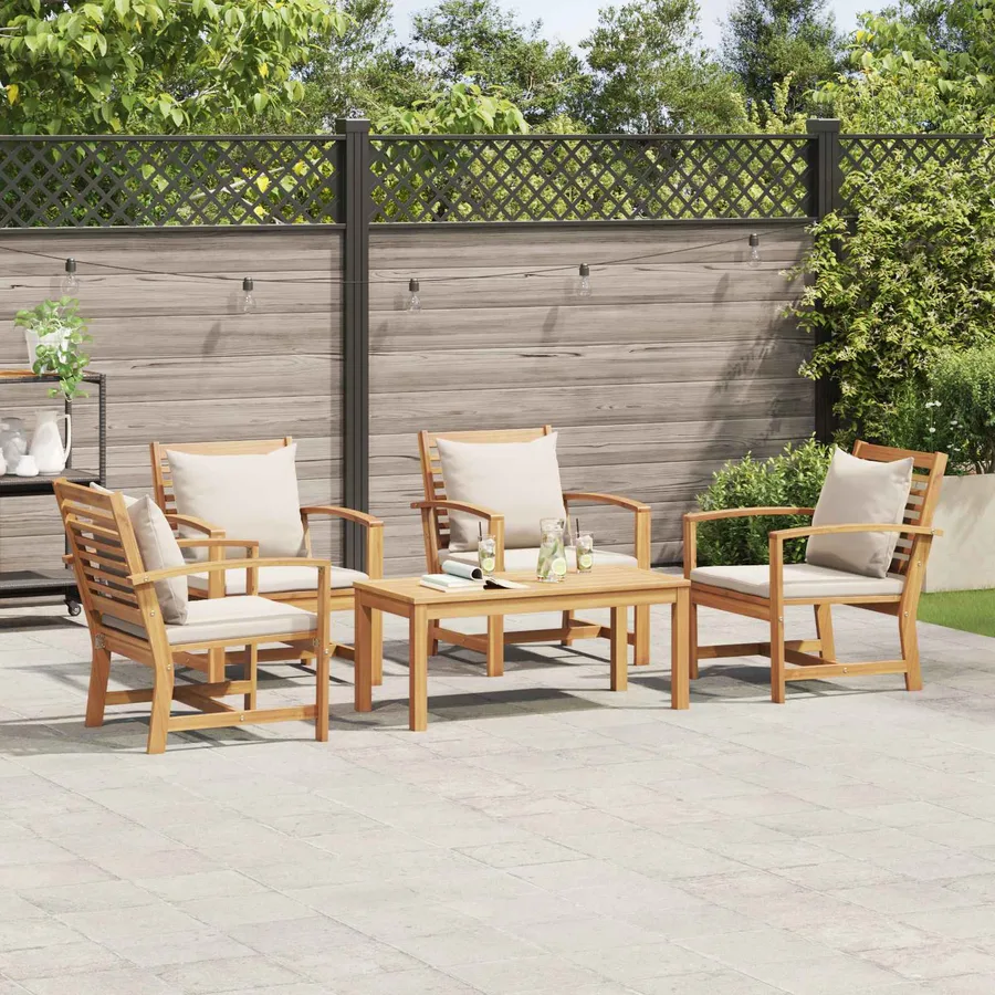 Ensemble de canapé de jardin 5 pcs Naturel Bois de teck massif - 4