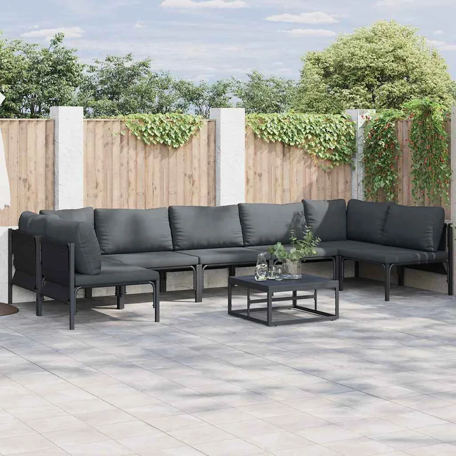 Ensemble de canapé de jardin avec coussin 7 pcs Noir Acier