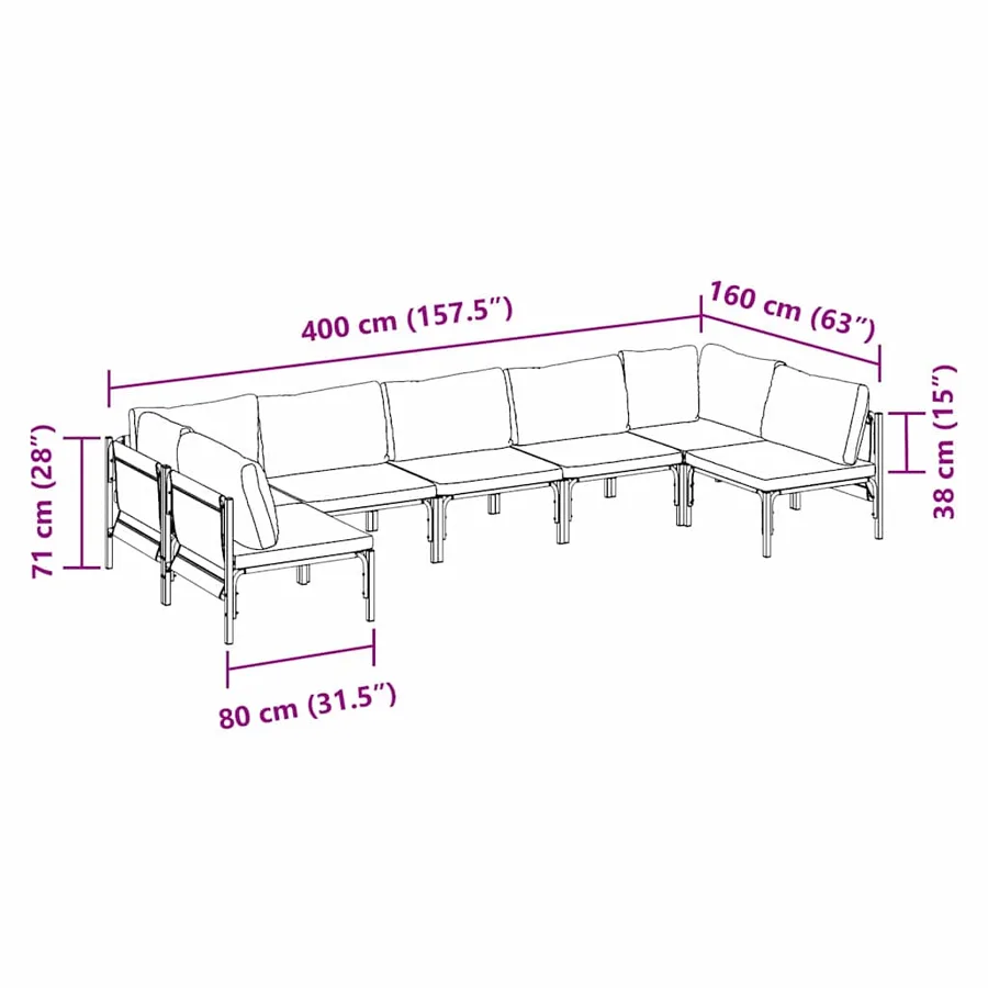 Ensemble de canapé de jardin avec coussin 7 pcs Noir Acier - 12