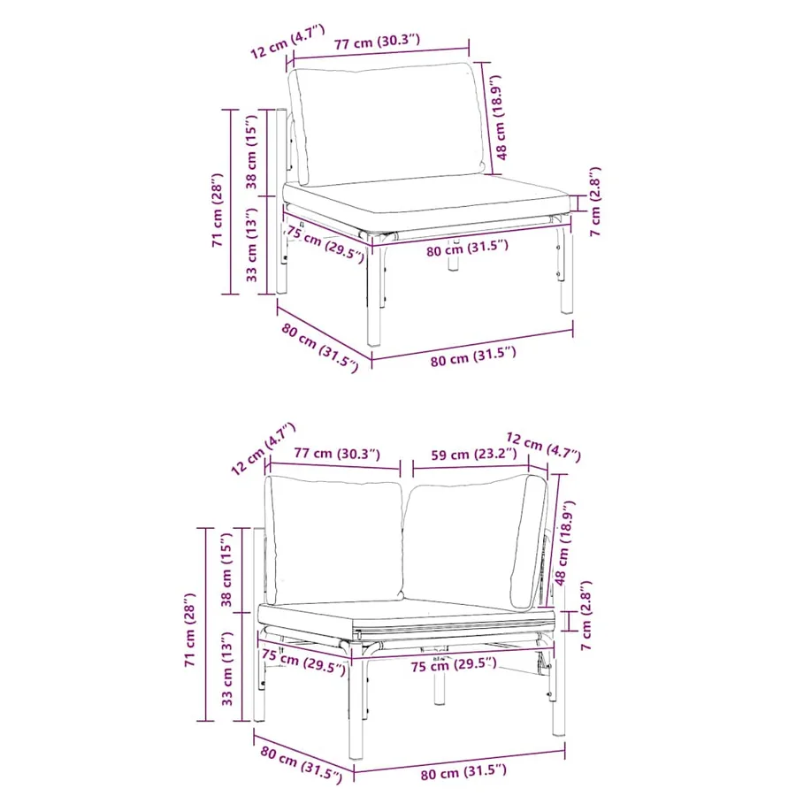 Ensemble de canapé de jardin avec coussin 7 pcs Noir Acier - 13