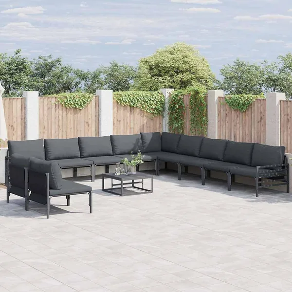 Ensemble de canapé de jardin avec coussin 11 pcs Noir Acier