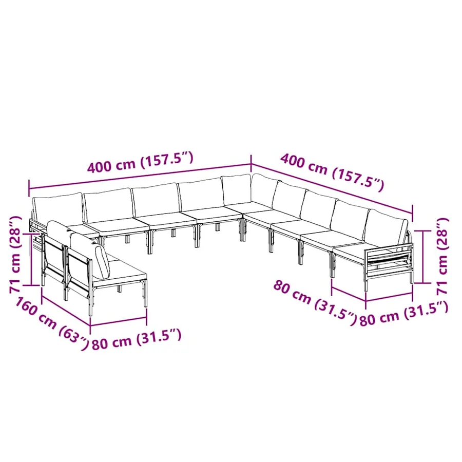 Ensemble de canapé de jardin avec coussin 11 pcs Noir Acier - 12