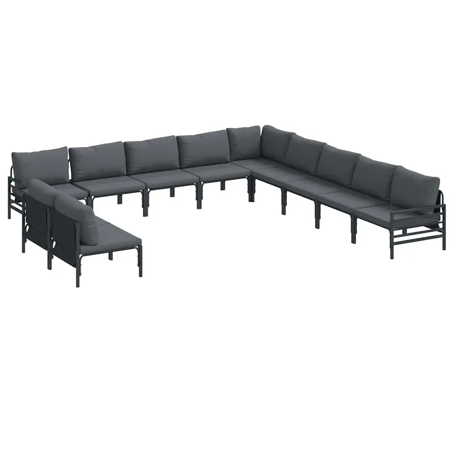 Ensemble de canapé de jardin avec coussin 11 pcs Noir Acier - 2
