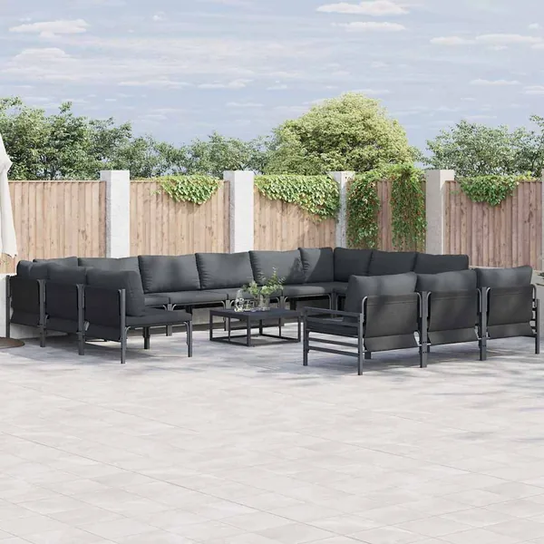 Ensemble de canapé de jardin avec coussin 13 pcs Noir Acier