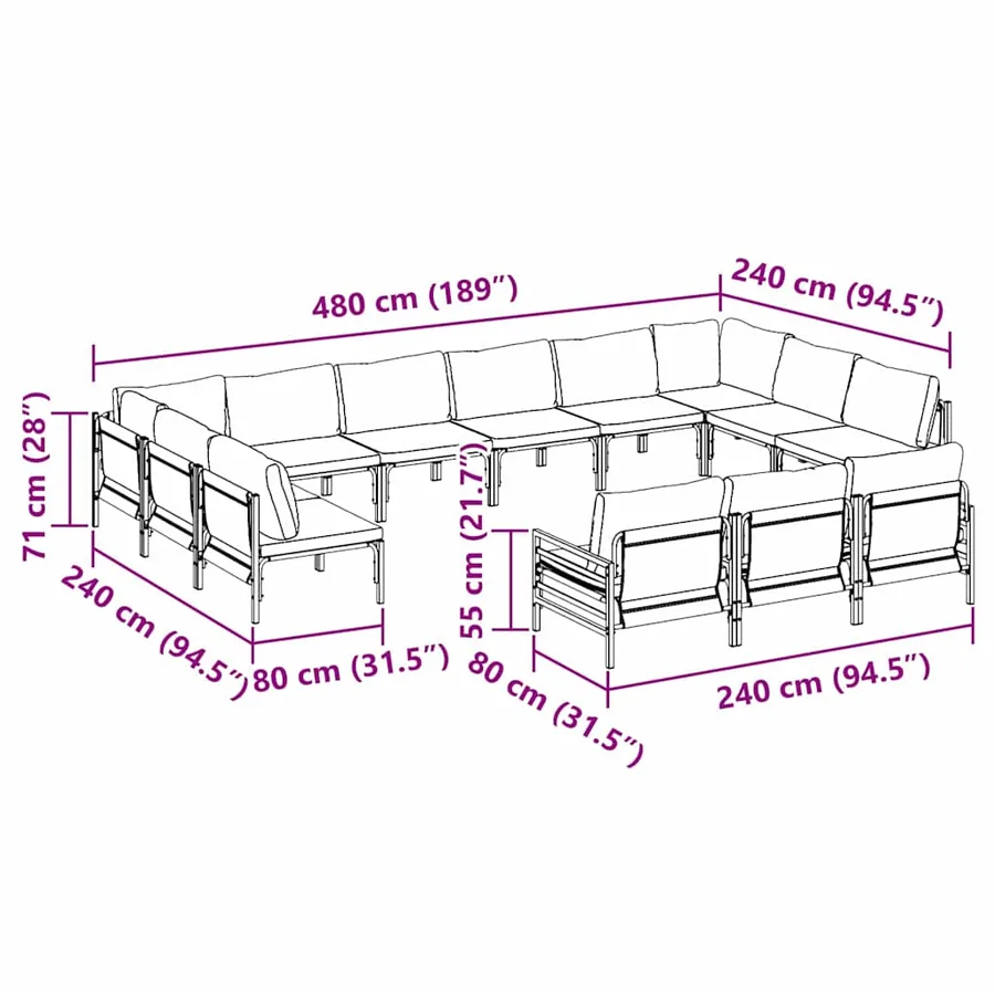 Ensemble de canapé de jardin avec coussin 13 pcs Noir Acier - 11