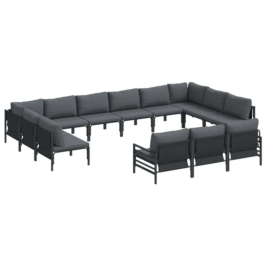 Ensemble de canapé de jardin avec coussin 13 pcs Noir Acier - 2