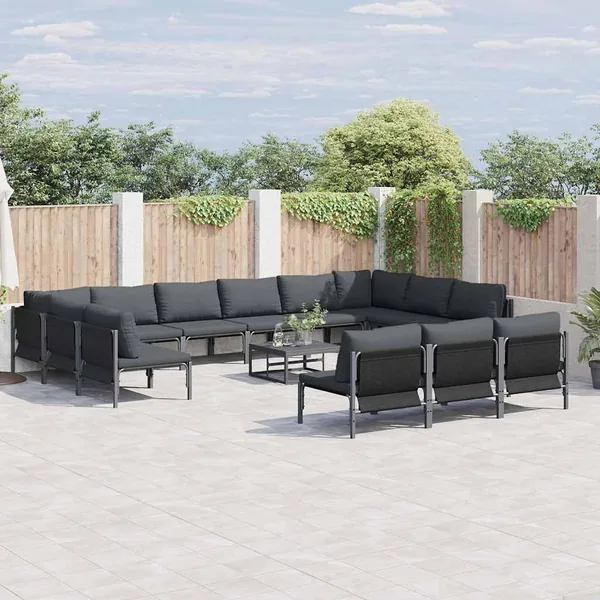 Ensemble de canapé de jardin avec coussin 14 pcs Noir Acier