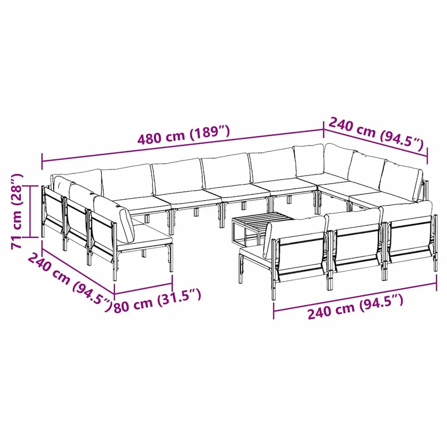 Ensemble de canapé de jardin avec coussin 14 pcs Noir Acier - 11