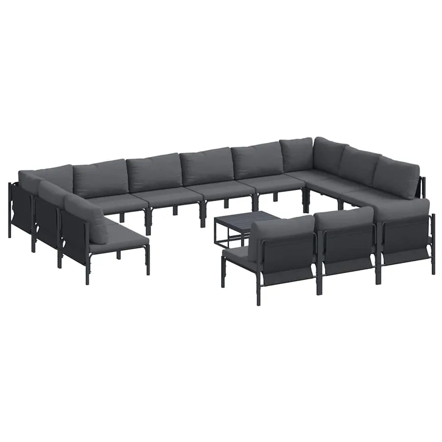 Ensemble de canapé de jardin avec coussin 14 pcs Noir Acier - 2