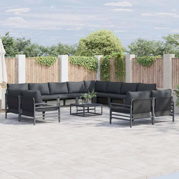 Ensemble de canapé de jardin avec coussin 13 pcs Noir Acier