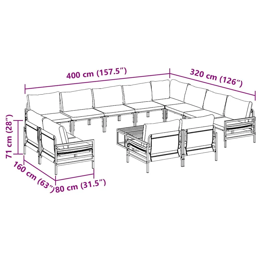 Ensemble de canapé de jardin avec coussin 13 pcs Noir Acier - 11