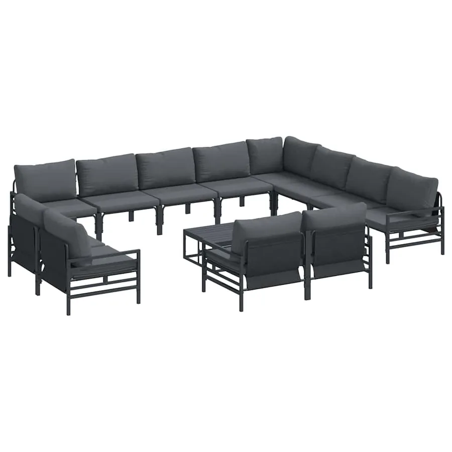 Ensemble de canapé de jardin avec coussin 13 pcs Noir Acier - 2