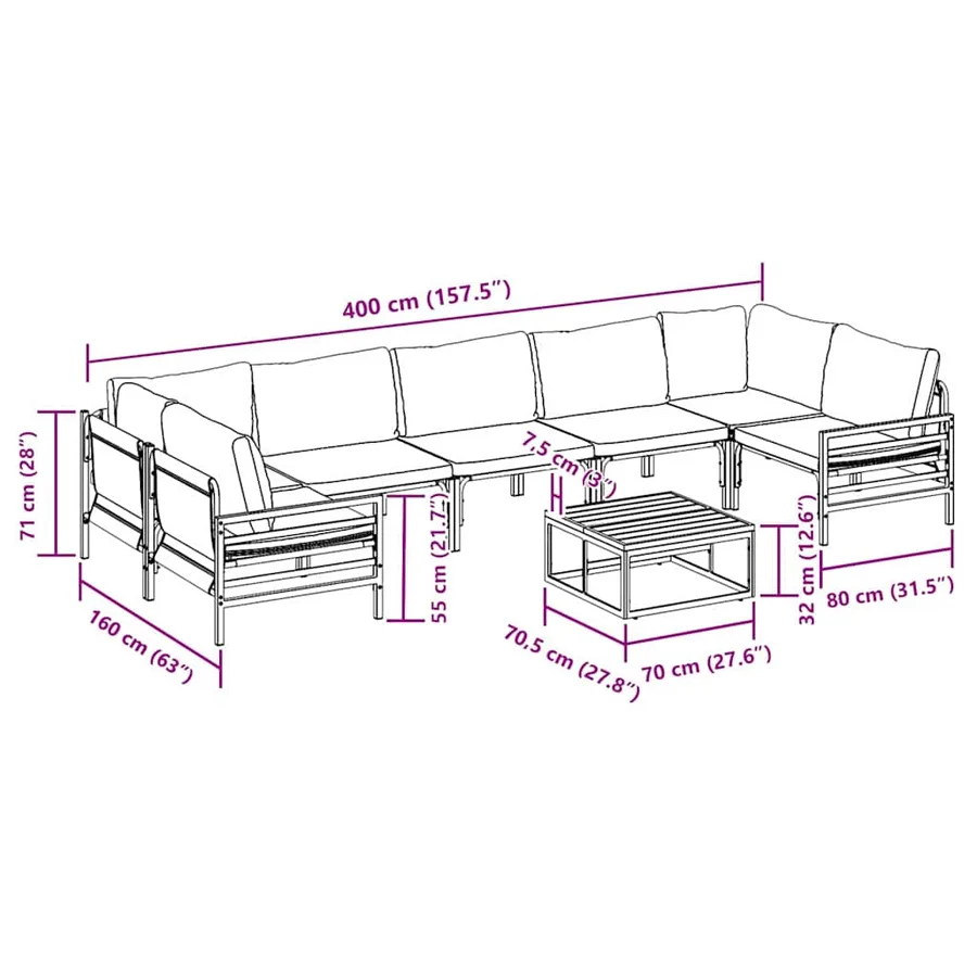 Ensemble de canapé de jardin avec coussin 8 pcs Noir Acier - 10