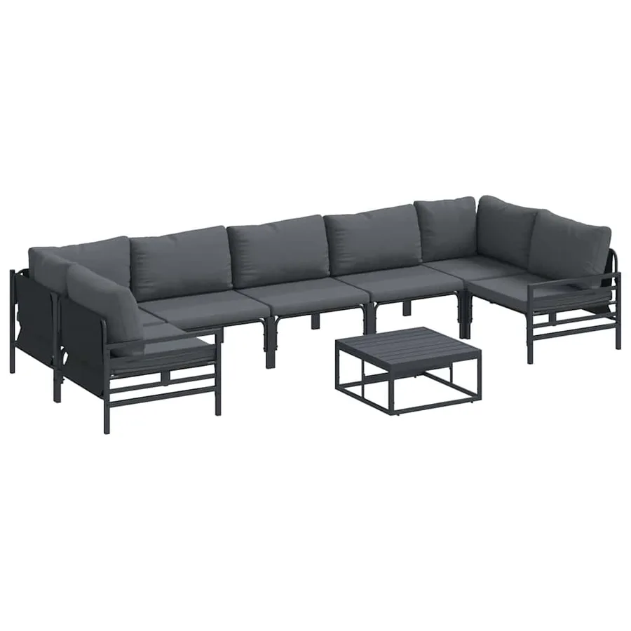 Ensemble de canapé de jardin avec coussin 8 pcs Noir Acier - 2