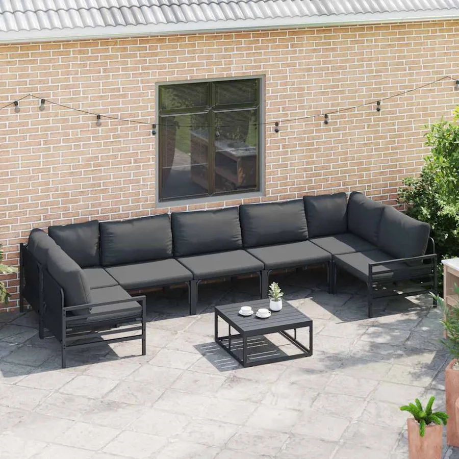 Ensemble de canapé de jardin avec coussin 8 pcs Noir Acier - 3