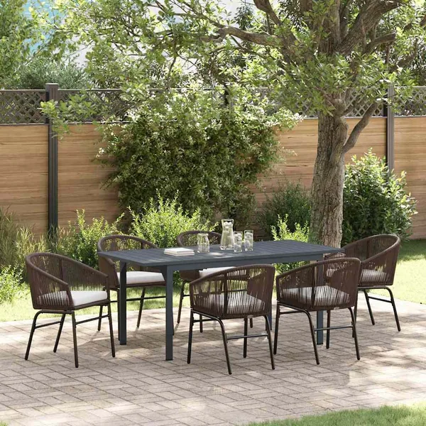 Ensemble de salle à manger pour jardin 7 pcs Marron polyrotin