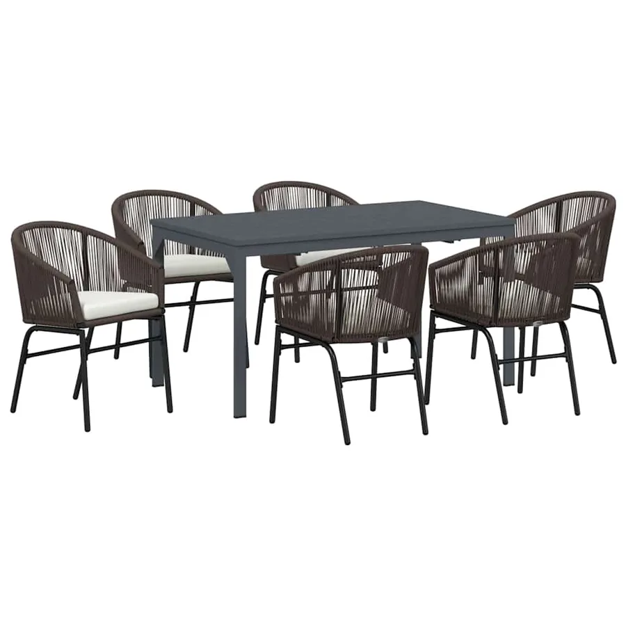 Ensemble de salle à manger pour jardin 7 pcs Marron polyrotin - 2