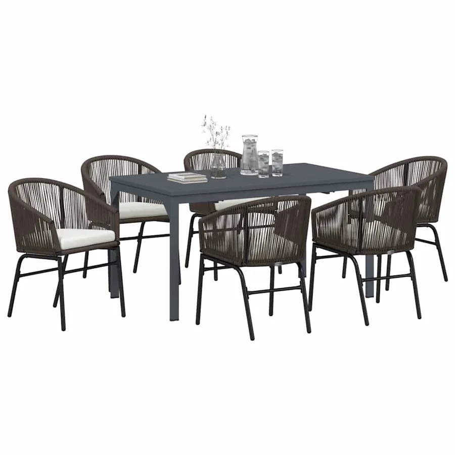 Ensemble de salle à manger pour jardin 7 pcs Marron polyrotin - 3