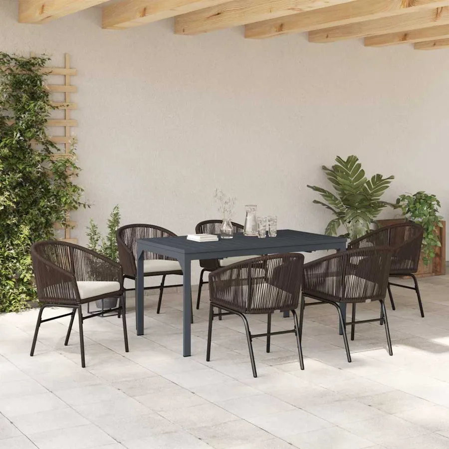 Ensemble de salle à manger pour jardin 7 pcs Marron polyrotin - 4
