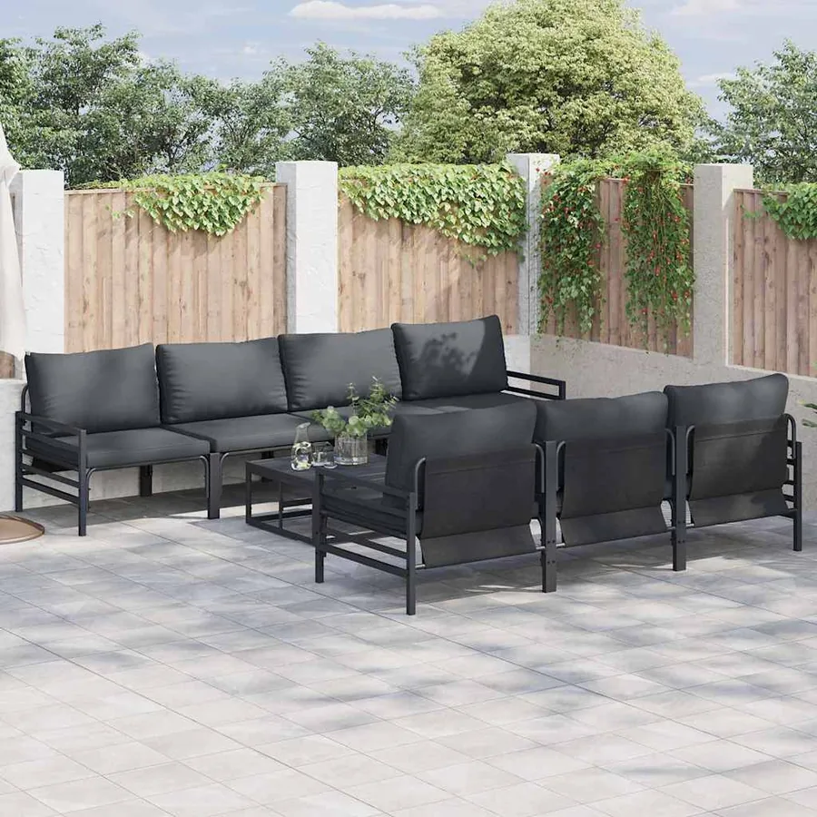 Ensemble de canapé de jardin avec coussin 8 pcs Noir Acier