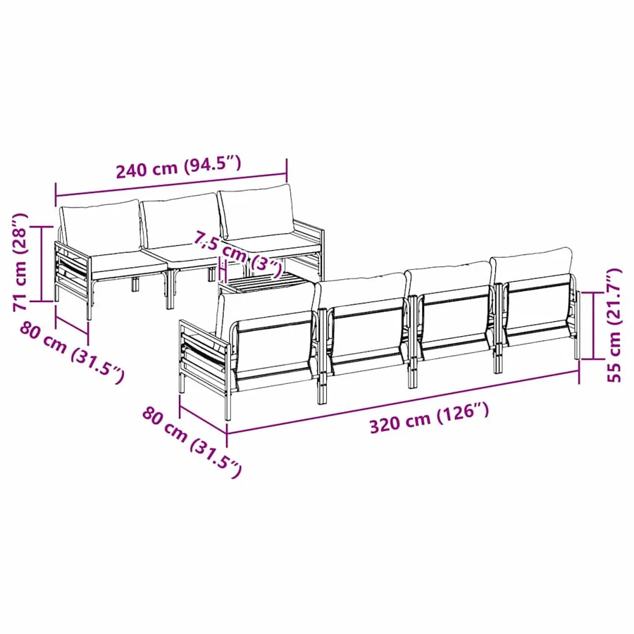 Ensemble de canapé de jardin avec coussin 8 pcs Noir Acier - 11